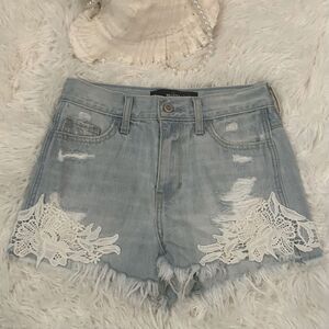 Hollister high waist denim Jean Shorts lace Distressed Jean shorts